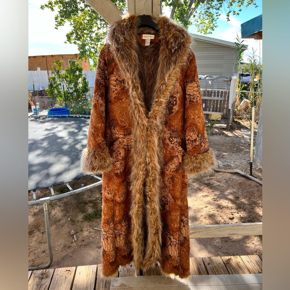 Paisley Print Long Faux Fur  Rich Brown Tones Acrylic/Polyester